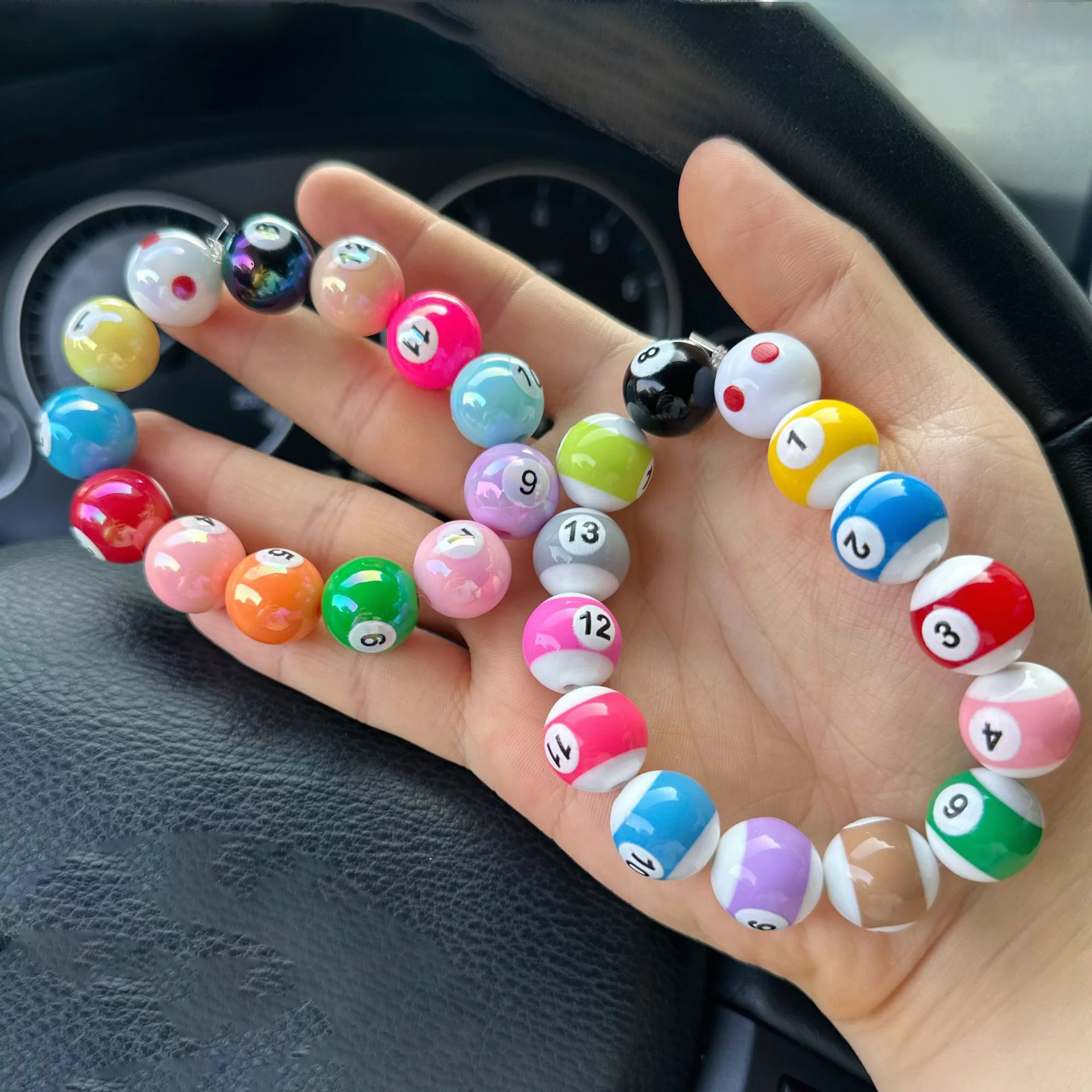 Middle Eight-pulsera de billar para hombre y mujer, brazalete de cuerda elástica, estilo Hip Hop, Rock, cuentas de resina, joyería para parejas