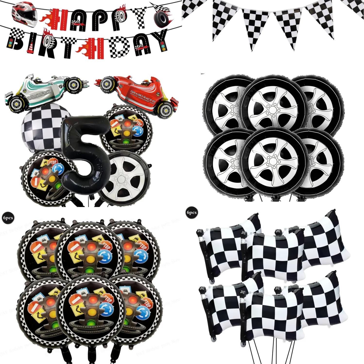 Race Car Party Decorations F1 Racing Car Balloons Tableware Plates Napkins Cups Banner for Boys 1‑9 Birthday Party Supplies