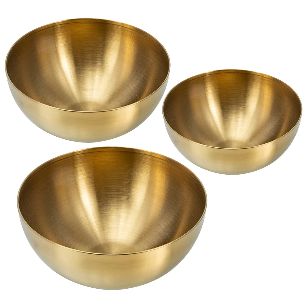 3 Pcs Salad Bowl Household Noodle Bibimbap Stainless Steel Mixing Kitchen Golden