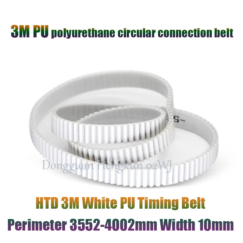 

White HTD 3M PU Timing Belt Perimeter 3552-3699-3918-4002mm Width 10mm Polyurethane Steel Closed Loop Synchronous Belt