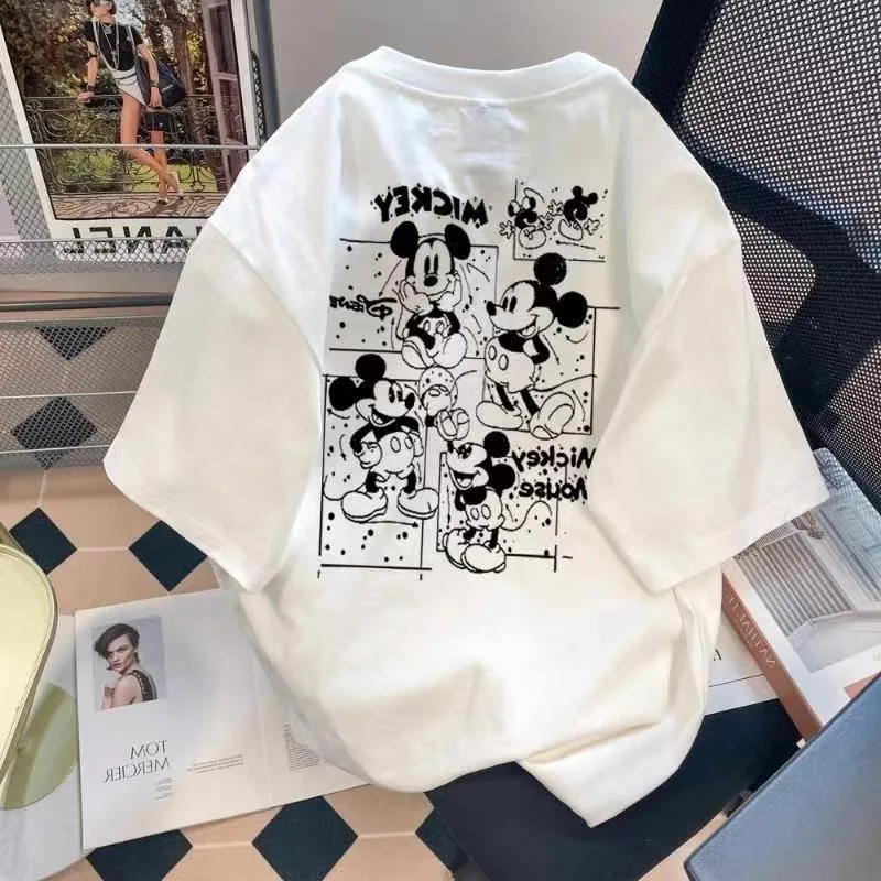 T Shirt Tops Women Mickey Print Loose T-Shirt Kawaii Cartoon Women Summer Top Harajuku Retro style Tee Shirt Popular Korea