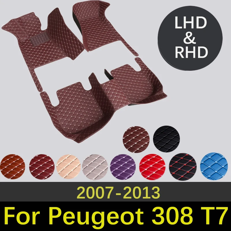 

Custom High Quality Leather Car Floor Mats For Peugeot 308 T7 MK1 2007~2013 Interior Accessories Carpets Car Styling Rug