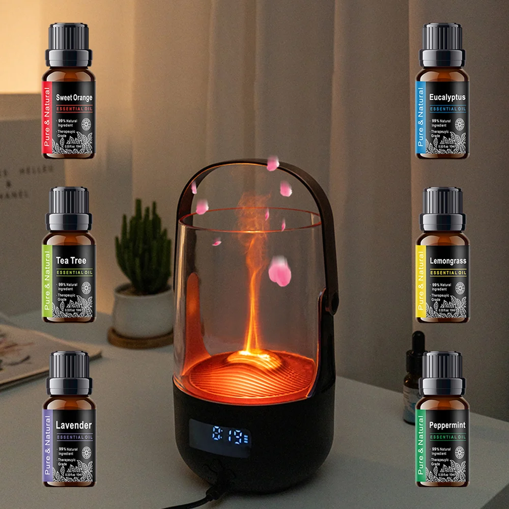 

200ML Flame Effect Essential Oil Diffuser Aromatherapy Humidifier with 6-Bottle Oil Set for Home Decoration And Air Freshening
