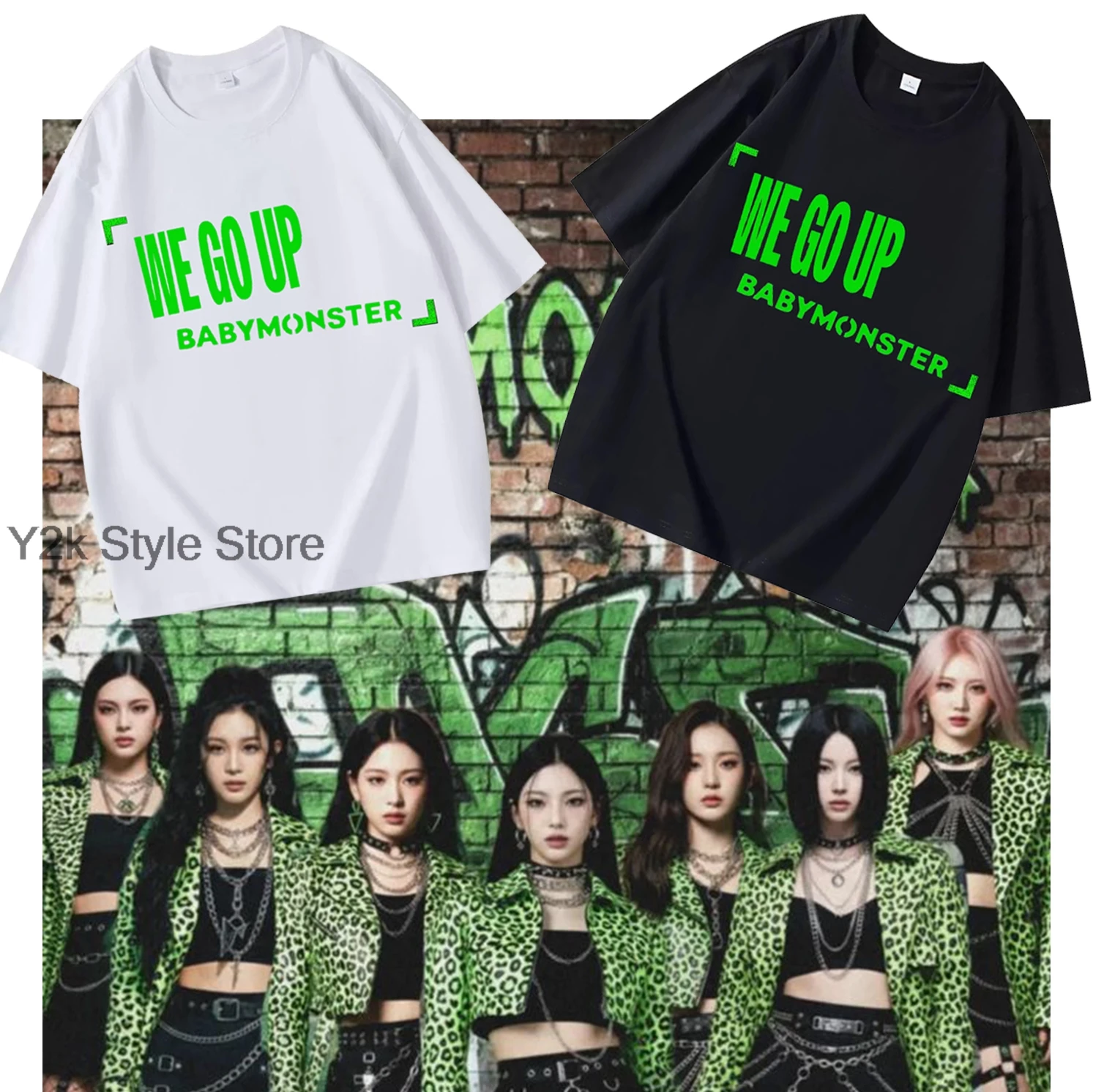 

Футболка BABYMONSTER 2ND MINI ALBUM WE GO UP Kpop Y2K, хлопковая футболка с круглым вырезом, повседневная свободная футболка унисекс с короткими рукавами, подарок ﻿