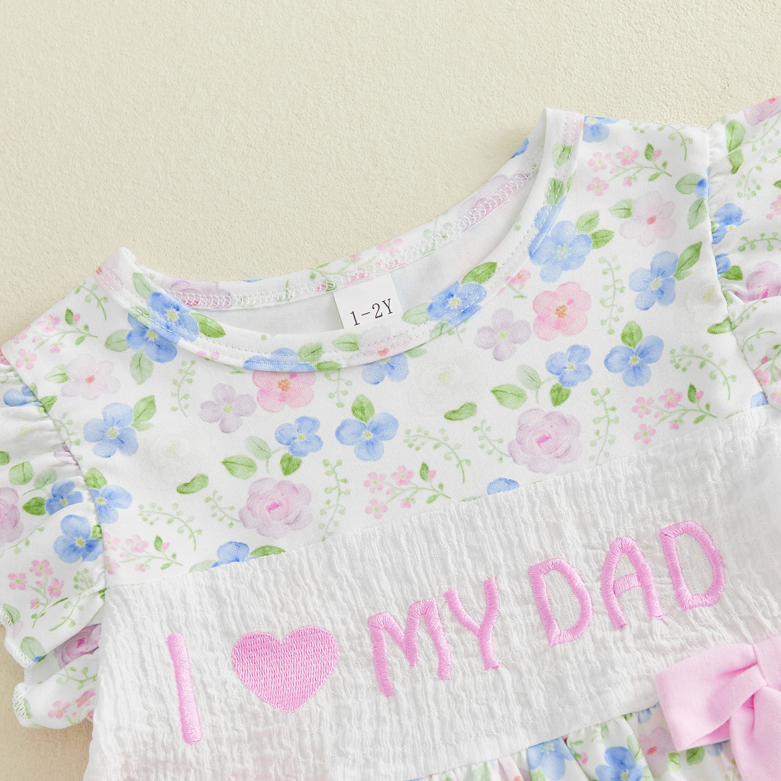 1-6Y Baby Girl Summer Sweet Dress Fly Sleeve Round Neck Floral Print A-Line Dress Bow Dress Father's Day Costume