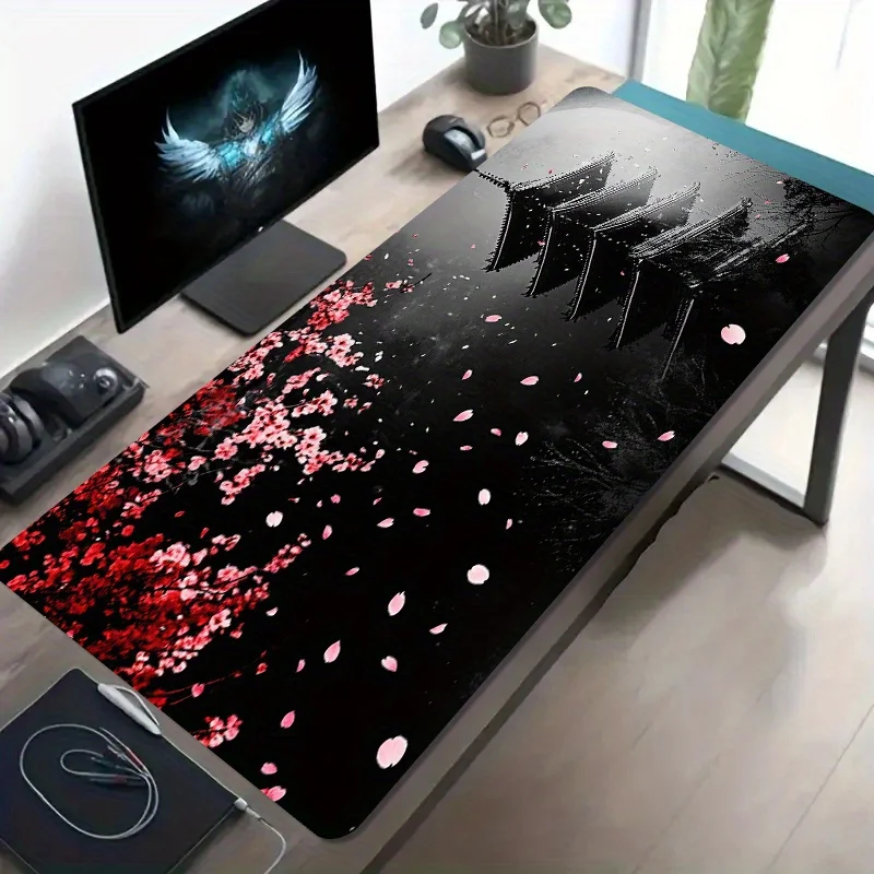 

Cherry Blossom Pagoda Design Mouse Pad Large Rubber Anti-slip PC Desk Accessories Mousepad for Office & Gamer Keyboard Decor Mat