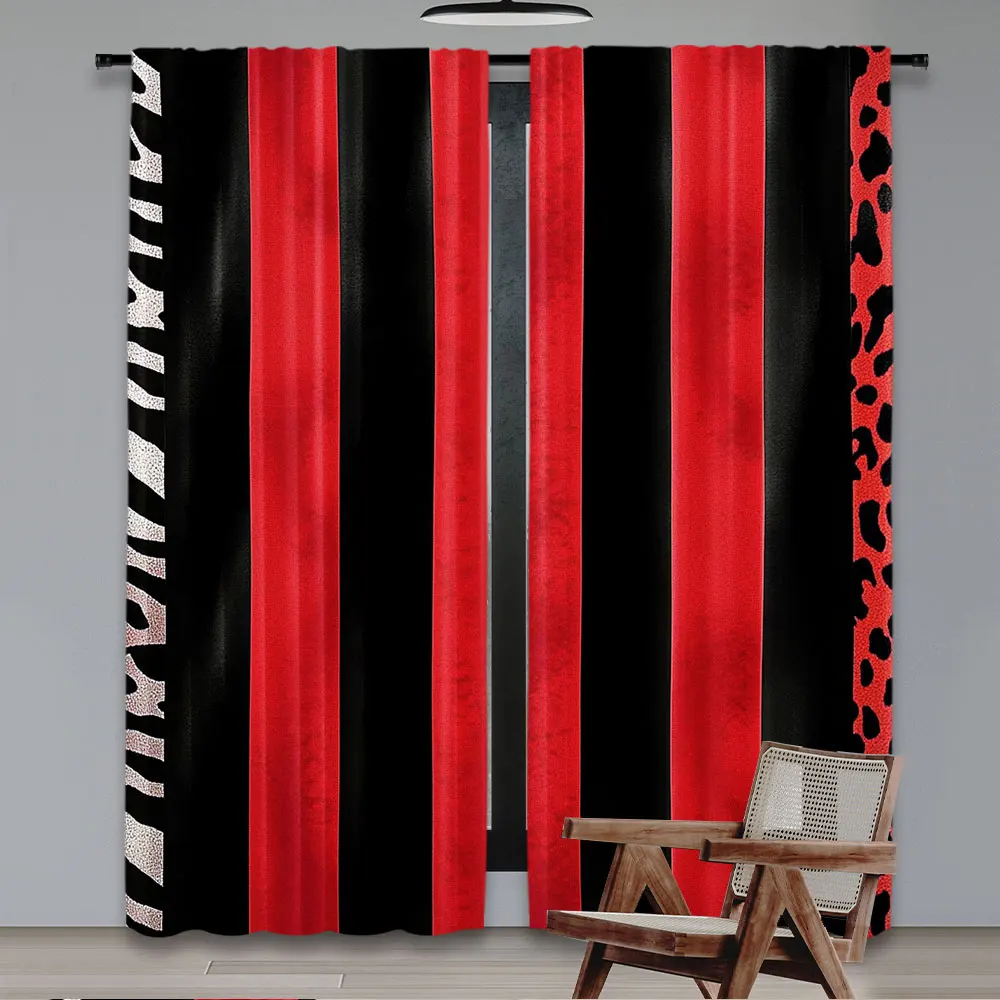 2Pcs Vibrant Red And Black Zebra Printed Curtains Suitable For Bedroom Bathroom Living Room Dining Room Study Room Office A