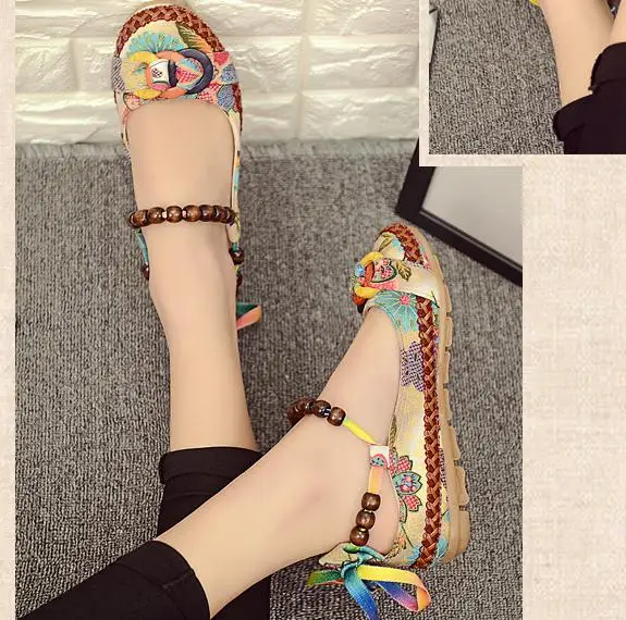 New fashion Women Ethnic Lace Up Round Toe Comfortable Flats Colorful Loafers casual embroidered cotton shoes size 35-42