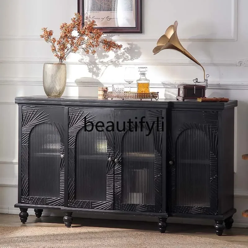 Medieval style home ultra-thin entrance cabinet American retro black side cabinet light luxury chest cabinet