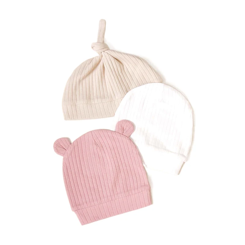 3Pcs/SET Newborn Baby Hat  Cotton Bonnet Baby Beanie For Girls Spring Soft Infant Cap Boy Toddler Accessories Gift