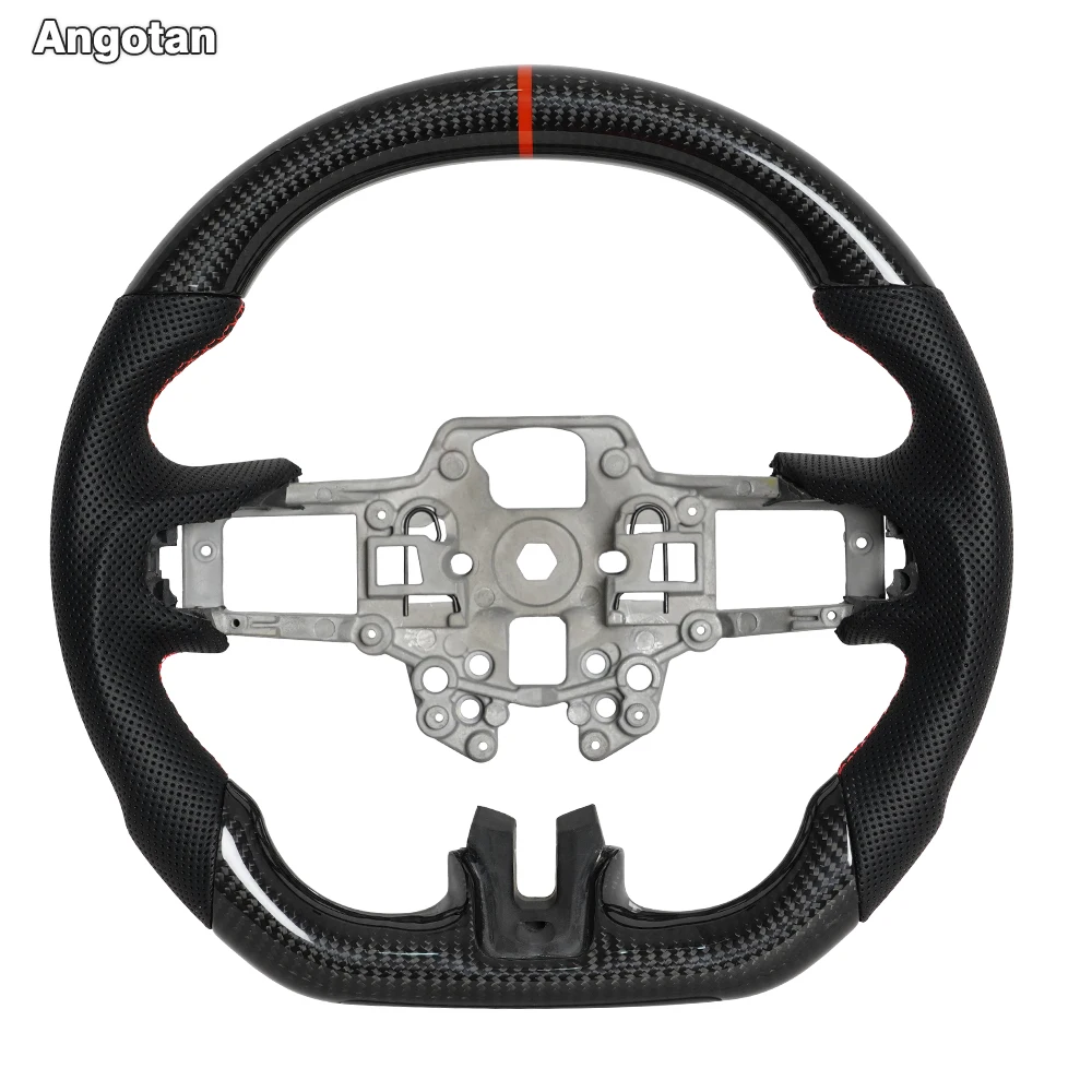 Prepreg Dry Carbon Fiber D-shaped Steering Wheel for Ford Mustang EcoBoost GT Shelby GT350 GT350R 18-21 Preforated Leather Grip