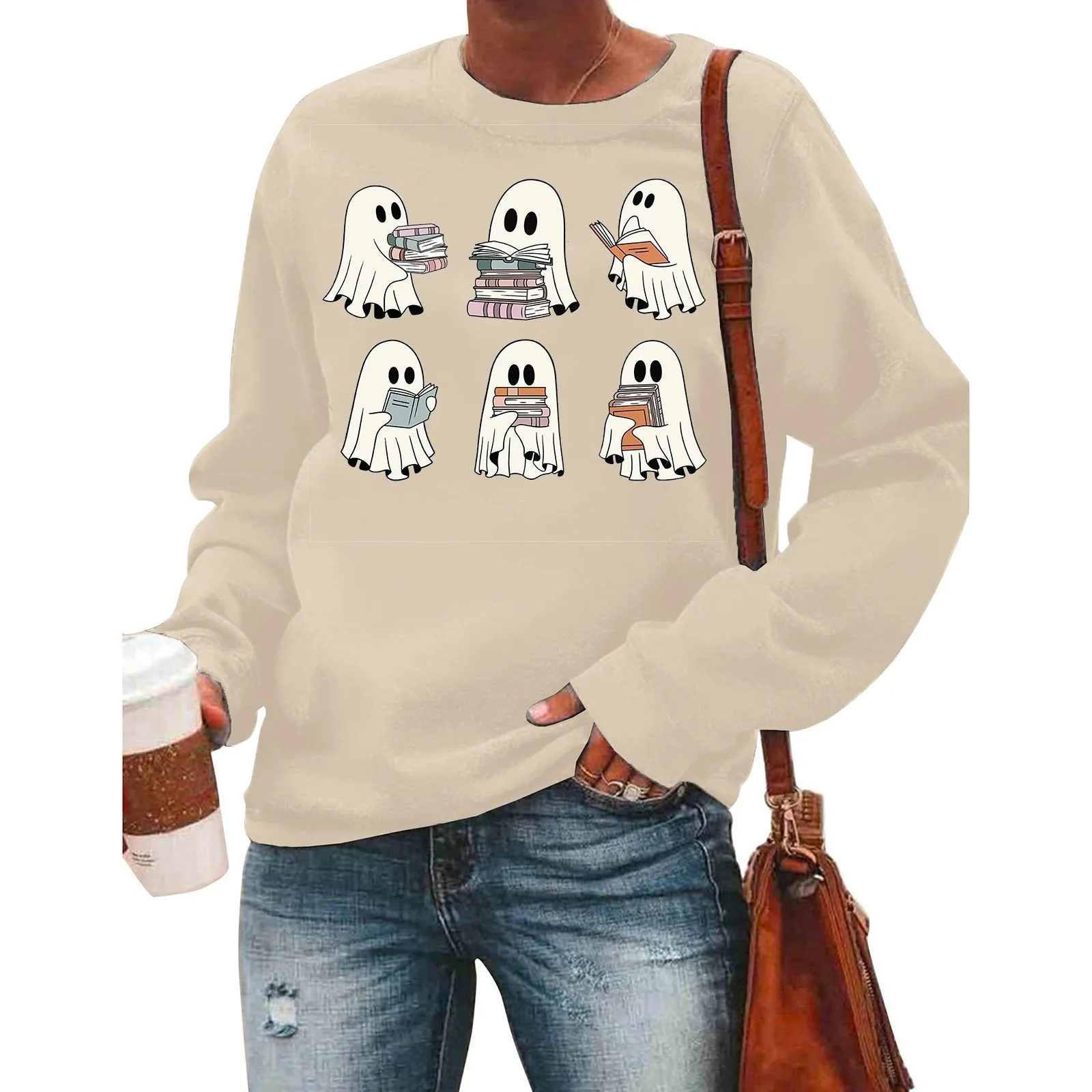 

Hoodie Pullover Print Fall clothes Y2K Ghost Ghost худи Casual Women Sweater y2k Reading Halloween Tops Books Hoodies Sweatshirt