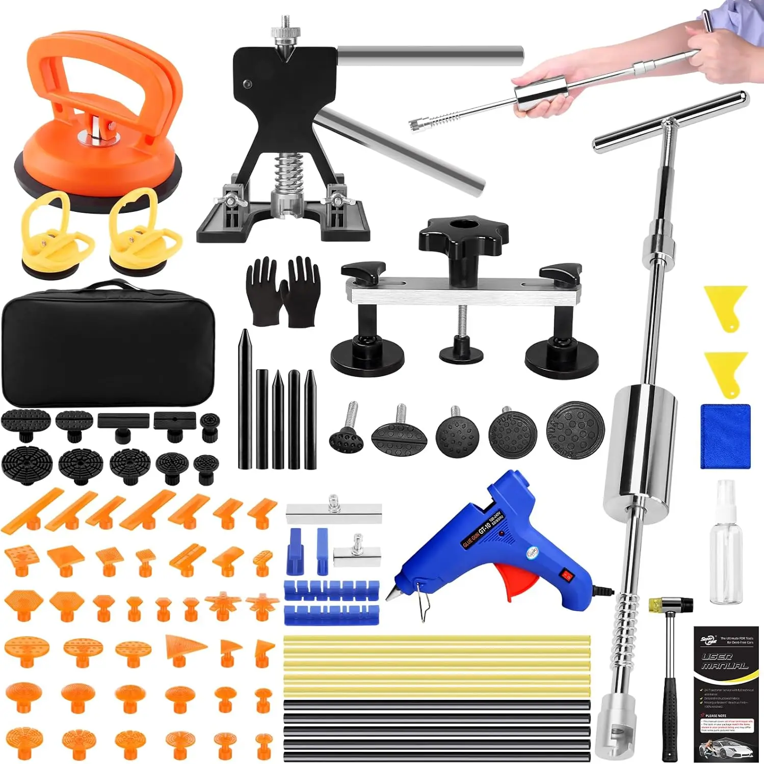 

Professional Paintless Dent Repair Kit with Glue Gun, Tabs, and Tools for Car Hail Damage Removal