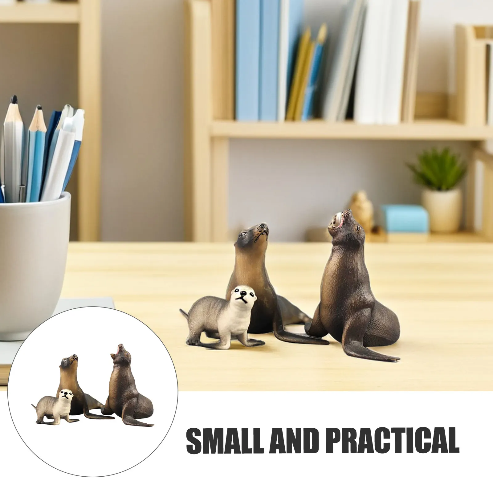

3Pcs Sea Lion High Simulation Family Set Premium Plastic Educational Animal Playset for Kids Color Cognition Development