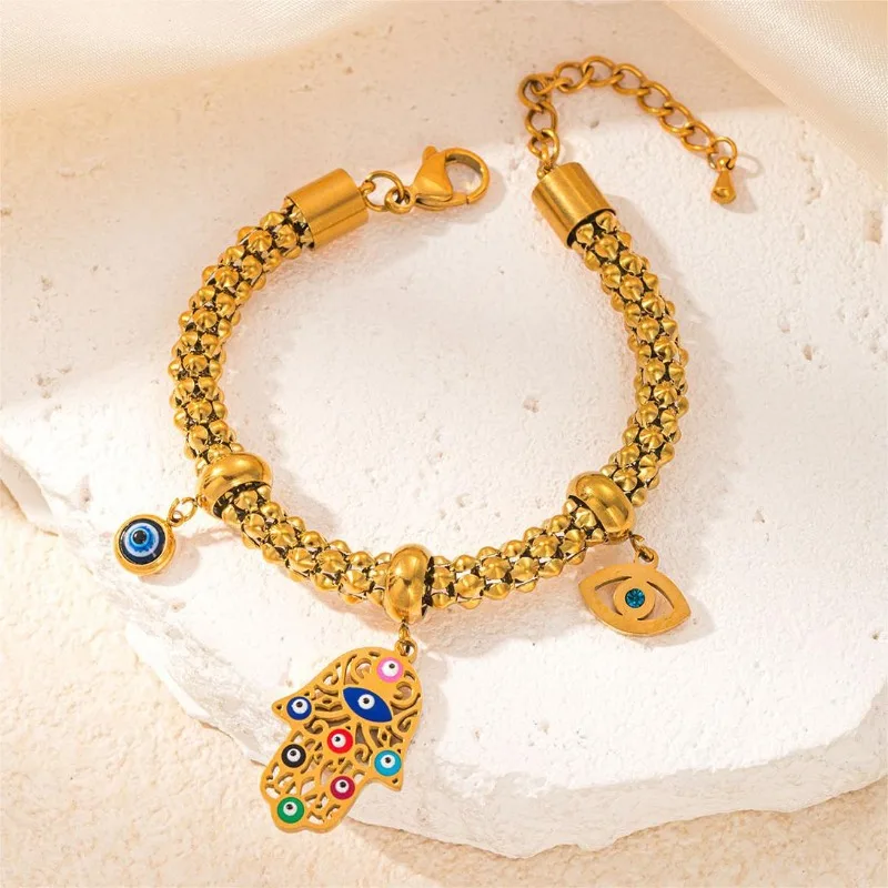 

Stainless Steel Hand of Fatima Charm Bracelet For Women Fashion Türkiye Evil Eye Bangle Jewelry Wholesale Gifts