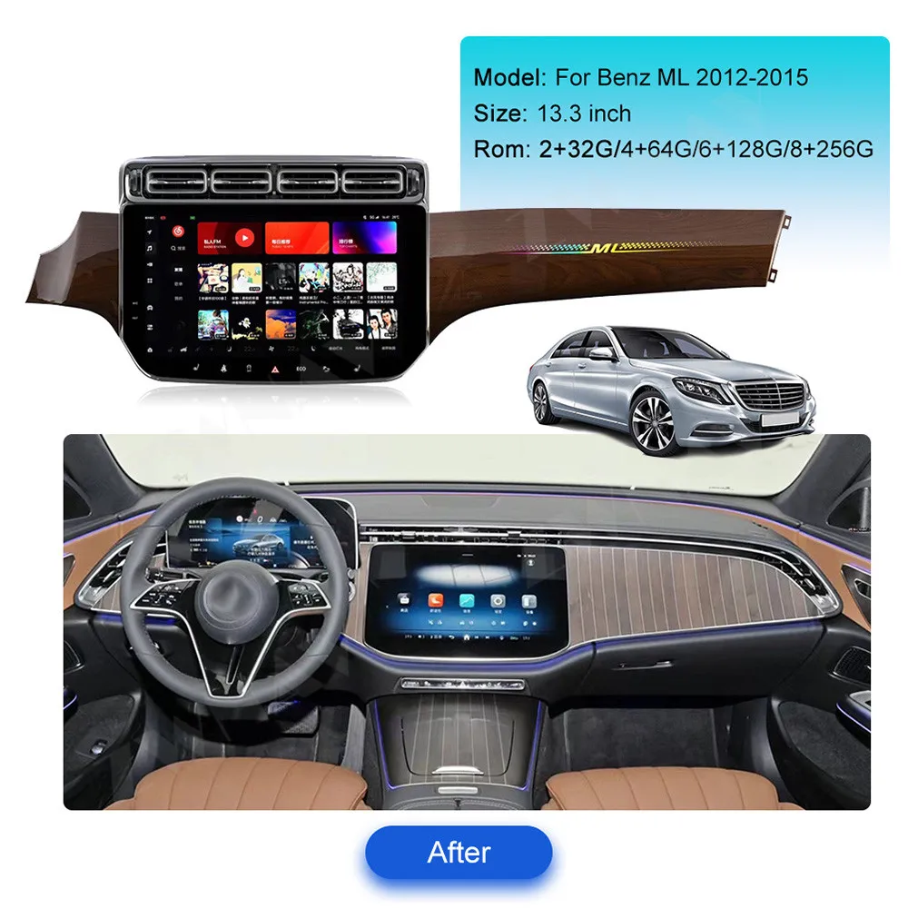 13.3 Inch Android For Mercedes-Benz ML 2013 - 2015 Car Radio Auto Multimedia GPS Player Navigation Recorder BT Head Unit Carplay