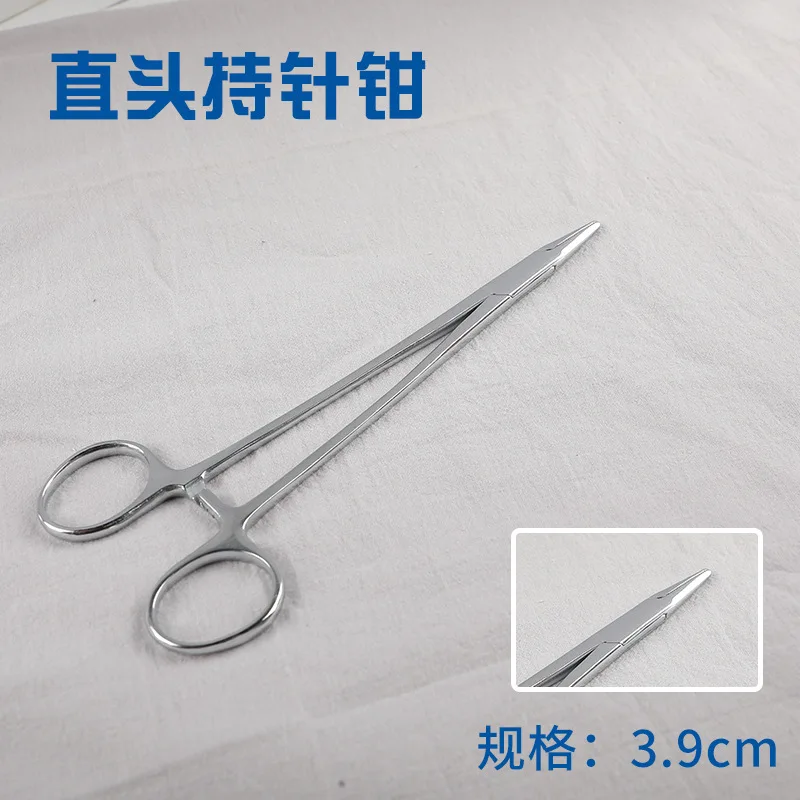 Instrumento quirúrgico médico con abrazadera de aguja de sutura, soporte fino recto de acero inoxidable