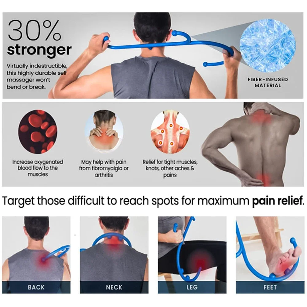 Back Buddy Massager Trigger Point Tool Back Handheld Massage Stick Neck Back Handheld Manual Self Cane Muscle Knot Remover