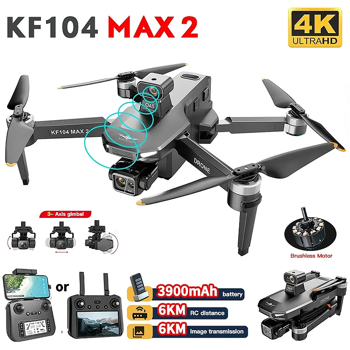 

Professional KF104 MAX2 Drone WIFI 360 Obstacle Avoidance Touch Screen FPV Brushless With 4K Camera 3-Axis Gimbal RC Dron