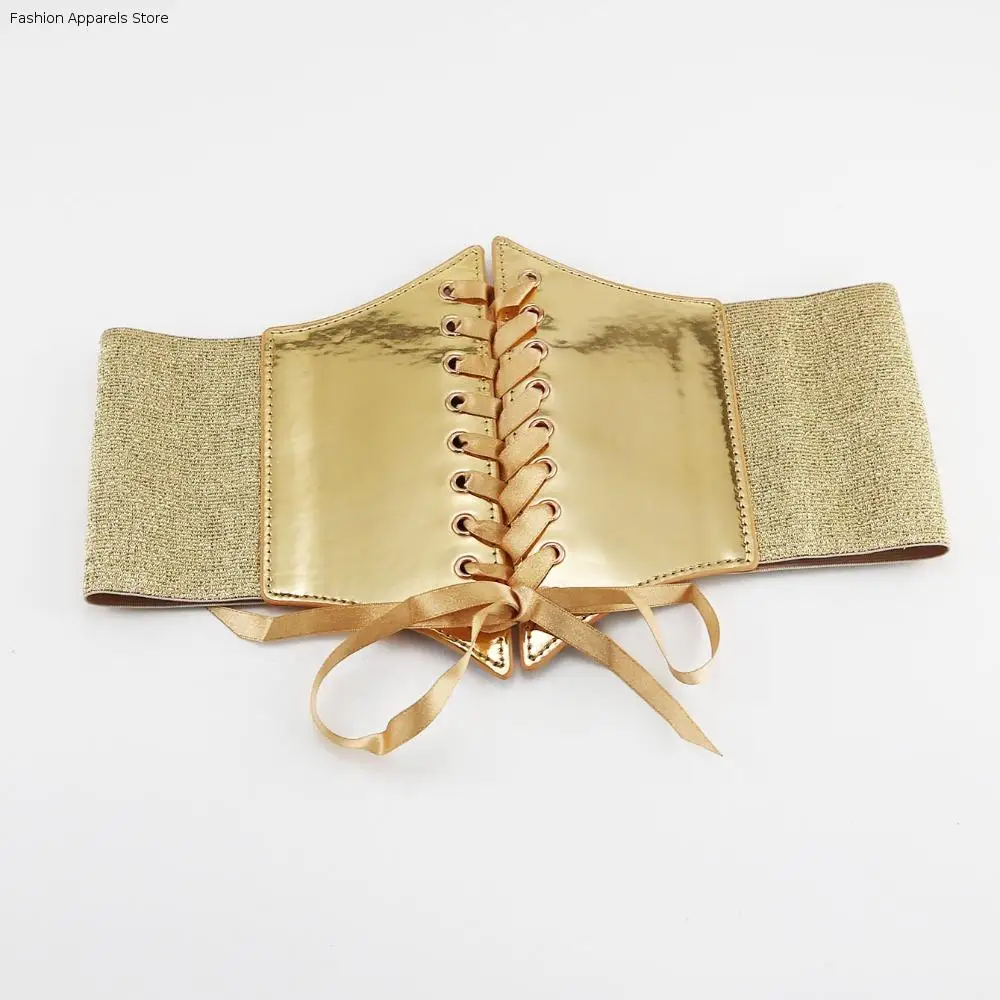 

Slimming PU Leather Gold Cummerbunds Dress Girdle High Waist Female Waistband Elastic Wide Waist Belt Clothing Accessories