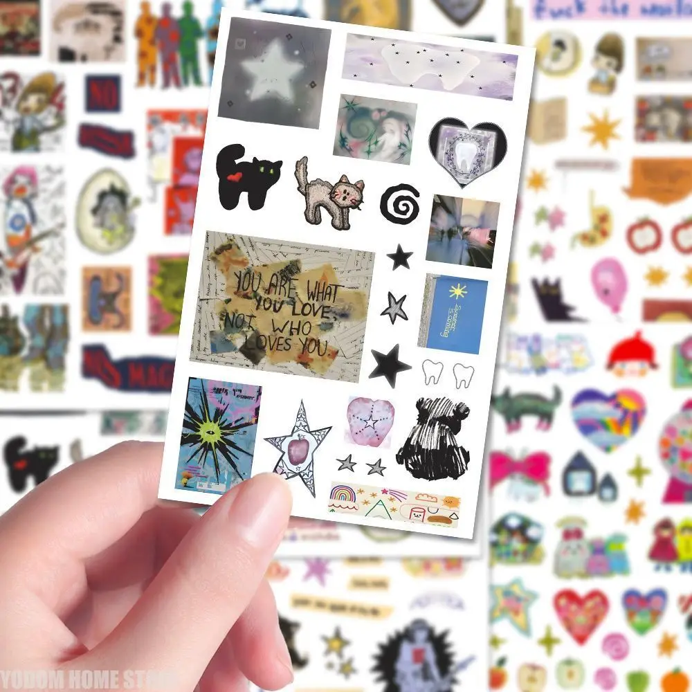 8 Stück handgezeichnete Rock N' Roll Dreamcore Aufkleber für Vintage Scrapbooking Bastelbedarf Junk Journal