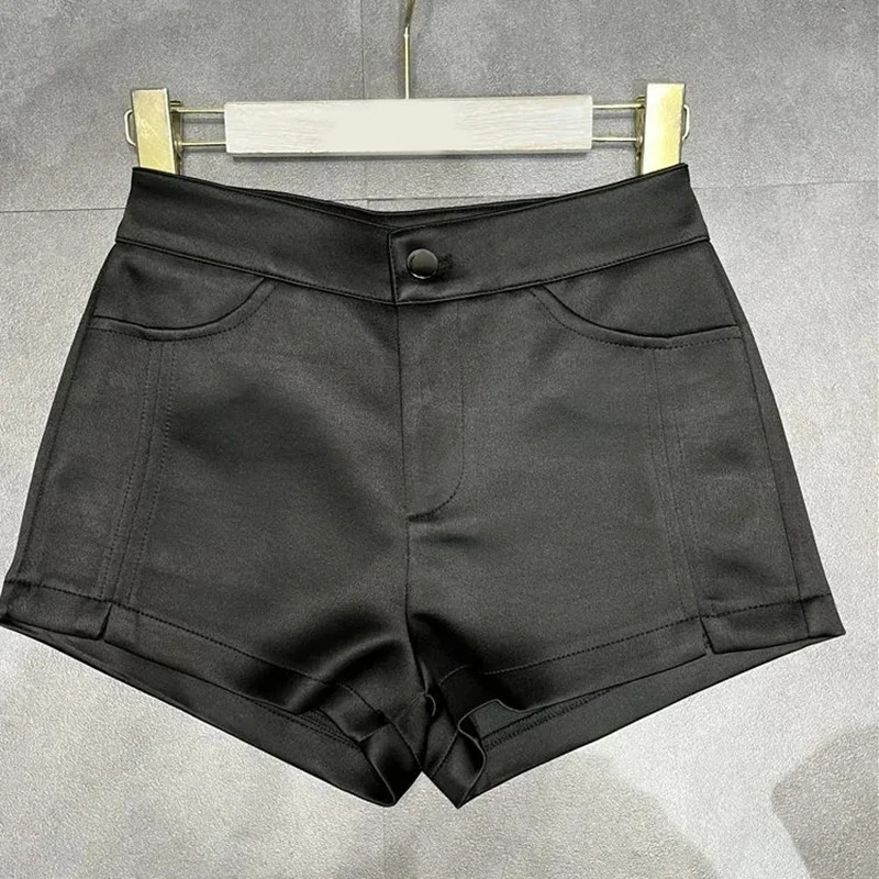 Summer Vintage Casual Shorts Women High Waist Streetwear Slim Fit Straight Shorts Female Retro Slits All Match Hottie Shorts New