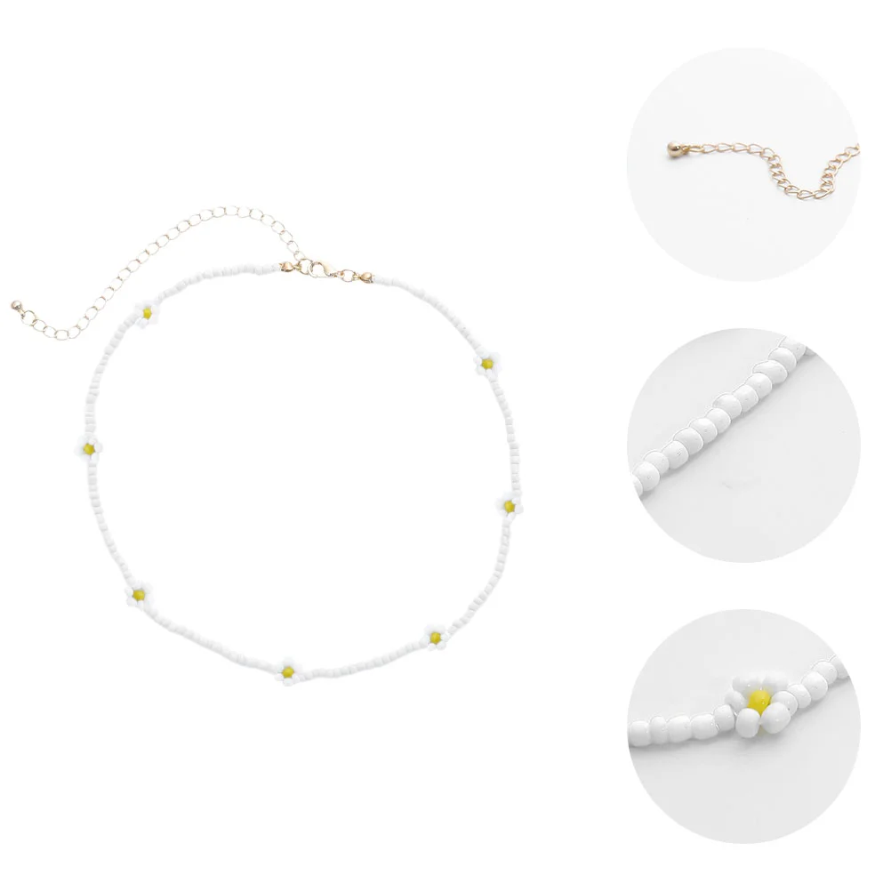 Creative Braided Flower Geometric Necklace Attractive Female Woven Beads Pretty Beach Party Jewelry Clavicle Chain Chic