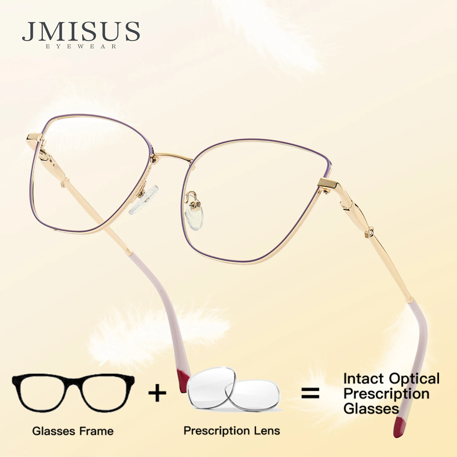 

JMISUS Fashion Women's Prescription Glasses Metal Cat Eye Frame with Photochromic Grey Brown Lenses Optical