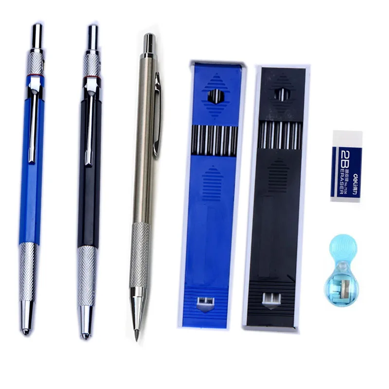 Metal Mechanical Pencils 2.0 Mm 2B Lead Holder Drafting Drawing Pencil Set With  Leads Writing School Gift Stationery