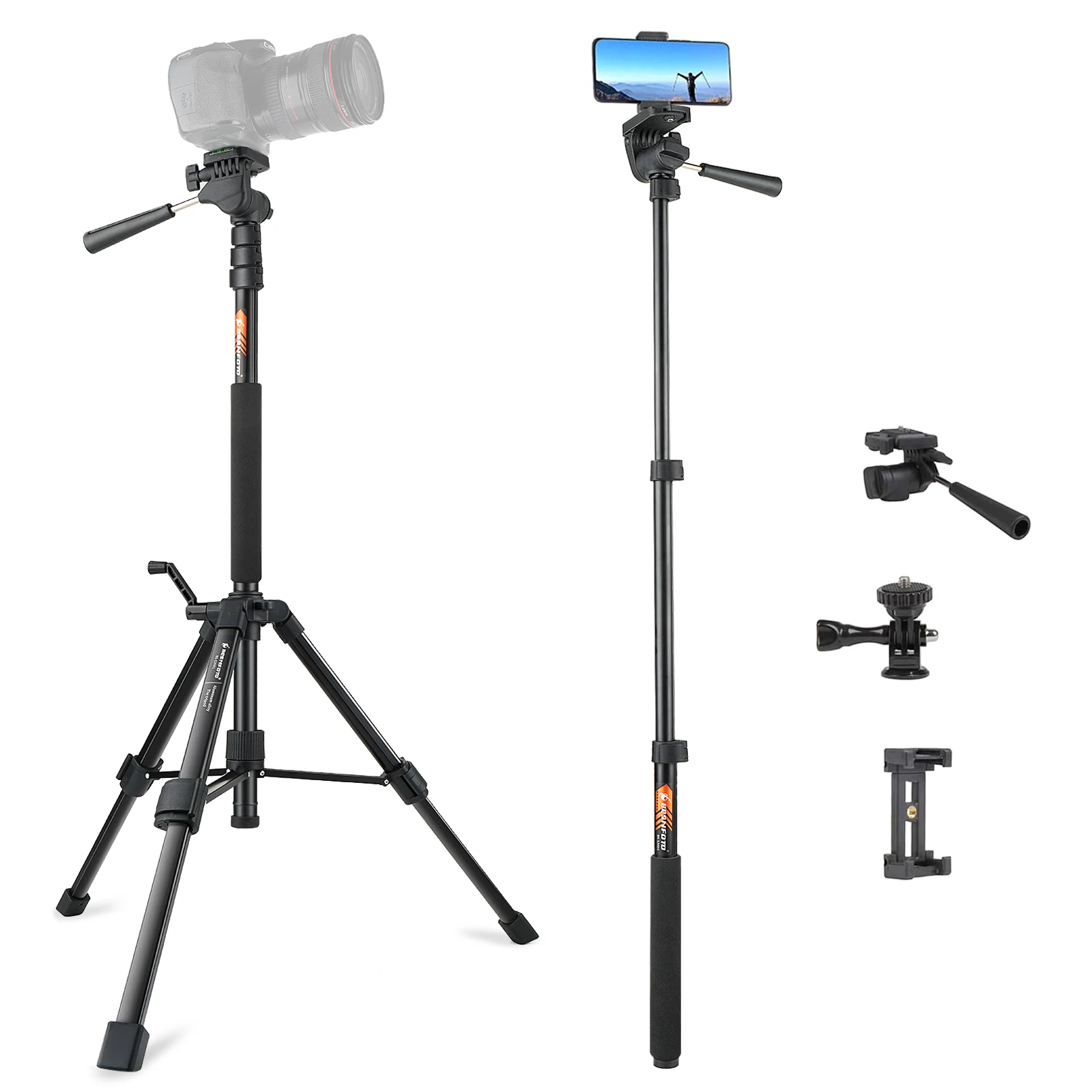 

BRSNFO 70" Aluminum Tripod Monopod 2 in 1 Lightweight for Travel DSLR Camera with Bluetooth Remote Phone Mount QR Plate Vlogging