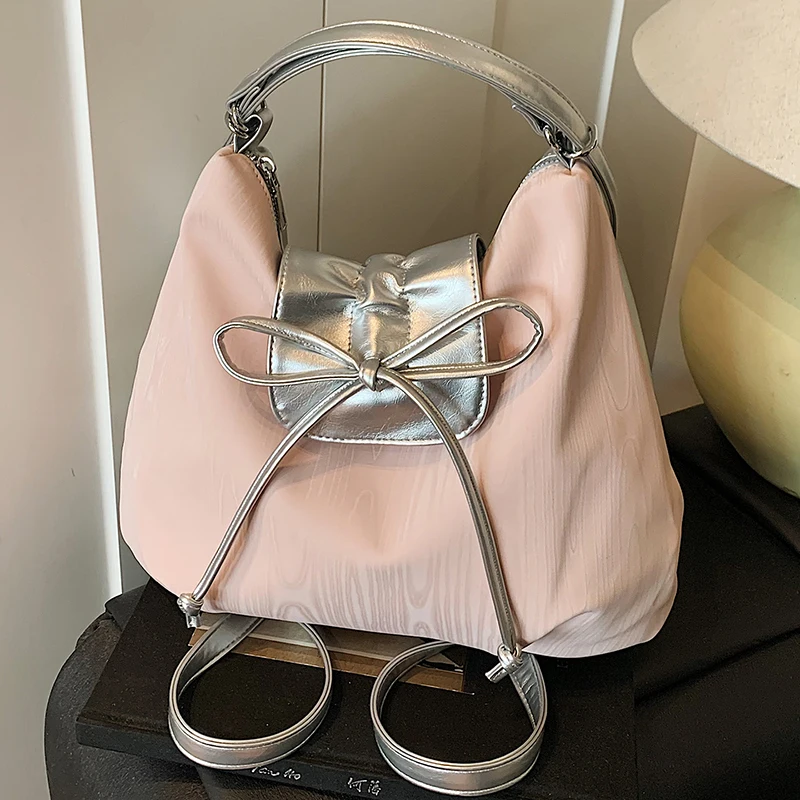

High-grade Versatile One Shoulder Bags Women's Trendy Fashionable Large Capacity Backpack Bow Decoration Crossbody Tote Bags