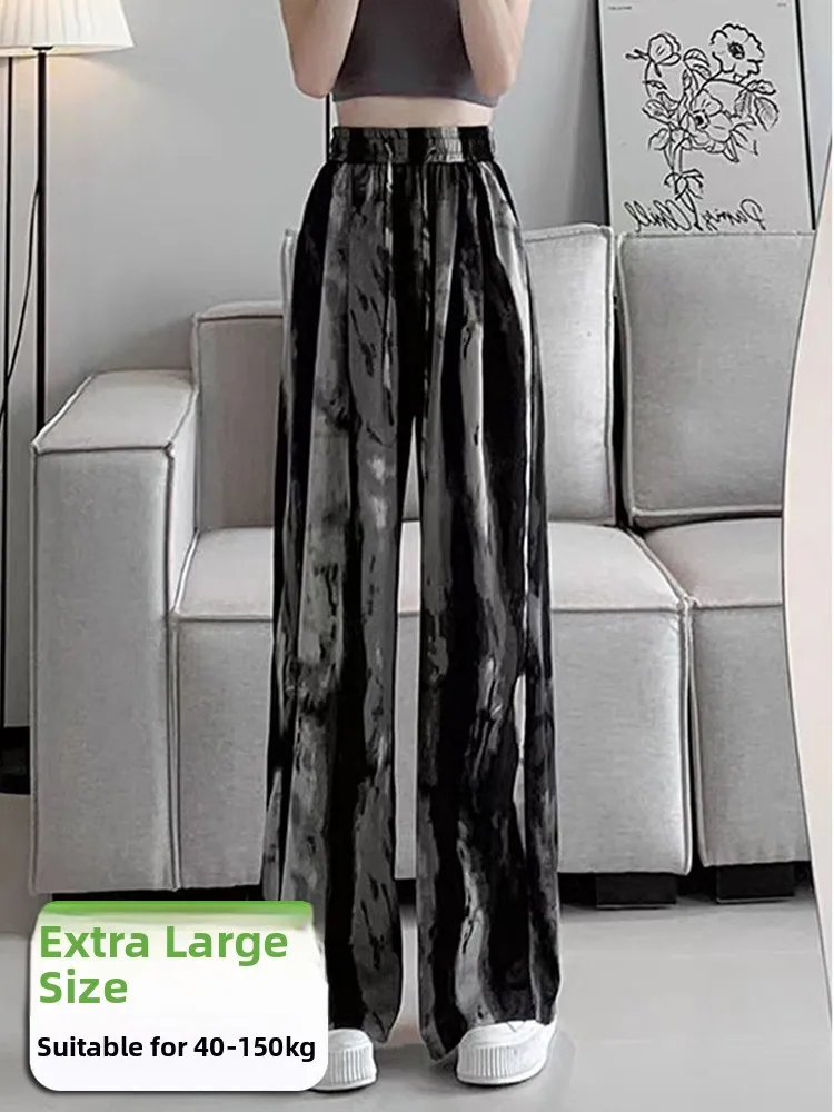 

Tie-Dye Ice Silk Wide Leg Pants Women's Summer Thin High Waist Loose Slimming Casual Trousers Korean Style Straight Cut
