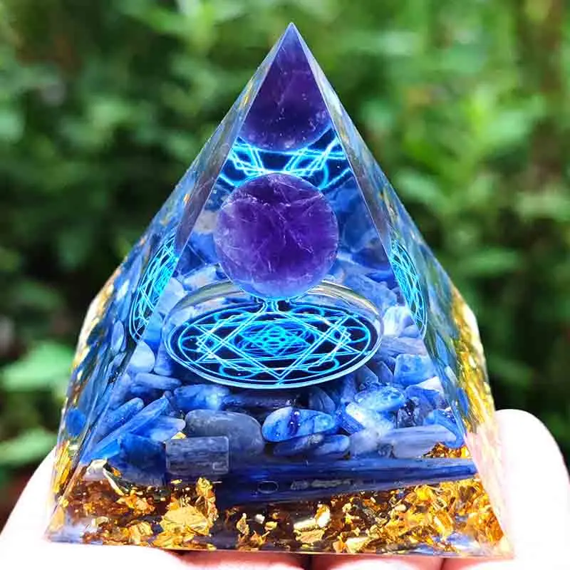 Blue-grained Gravel Orgonite Pyramid Healing Crystals Energy  Stone Reiki Chakra Multiplier Amethyst Meditation Lucky