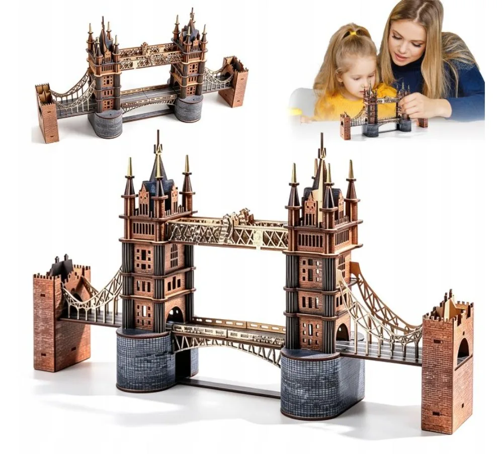 3D-Holzpuzzle-Turmbrückenmodell, DIY-Montage-Holzbaukasten für Hobby-Ornament-Geschenk-Dekoration