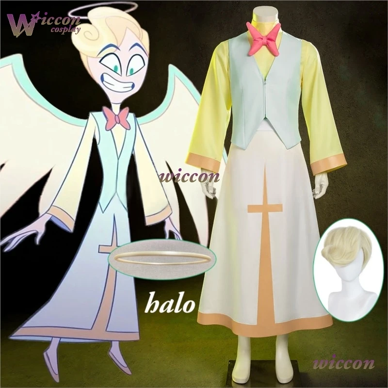 St. Peter Halo Wig Dress Anime Hazzbin Cosplay Hotel Angel St. Peter Cosplay Costume Adult Men Carnival Halloween Cos Costume