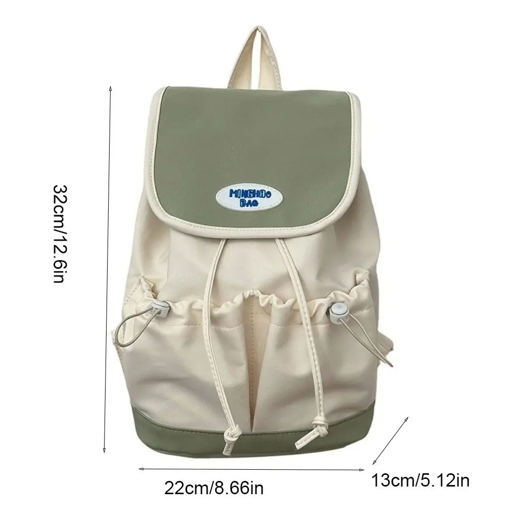 Casual Drawstring Nylon Backpack Colorful Korean Style Shoulders Bag Multiple Pockets Large Capacity Students School Bag Gift