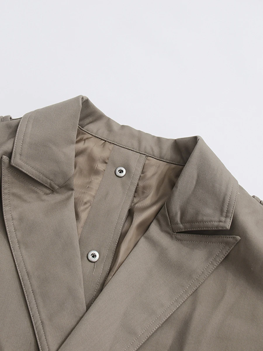 CHICEVER Khaklgray Spliced Sashes Office Lady Jacket Female Lapel Long Sleeve Streetwear  Women's Jackets Autumn Style Fashion