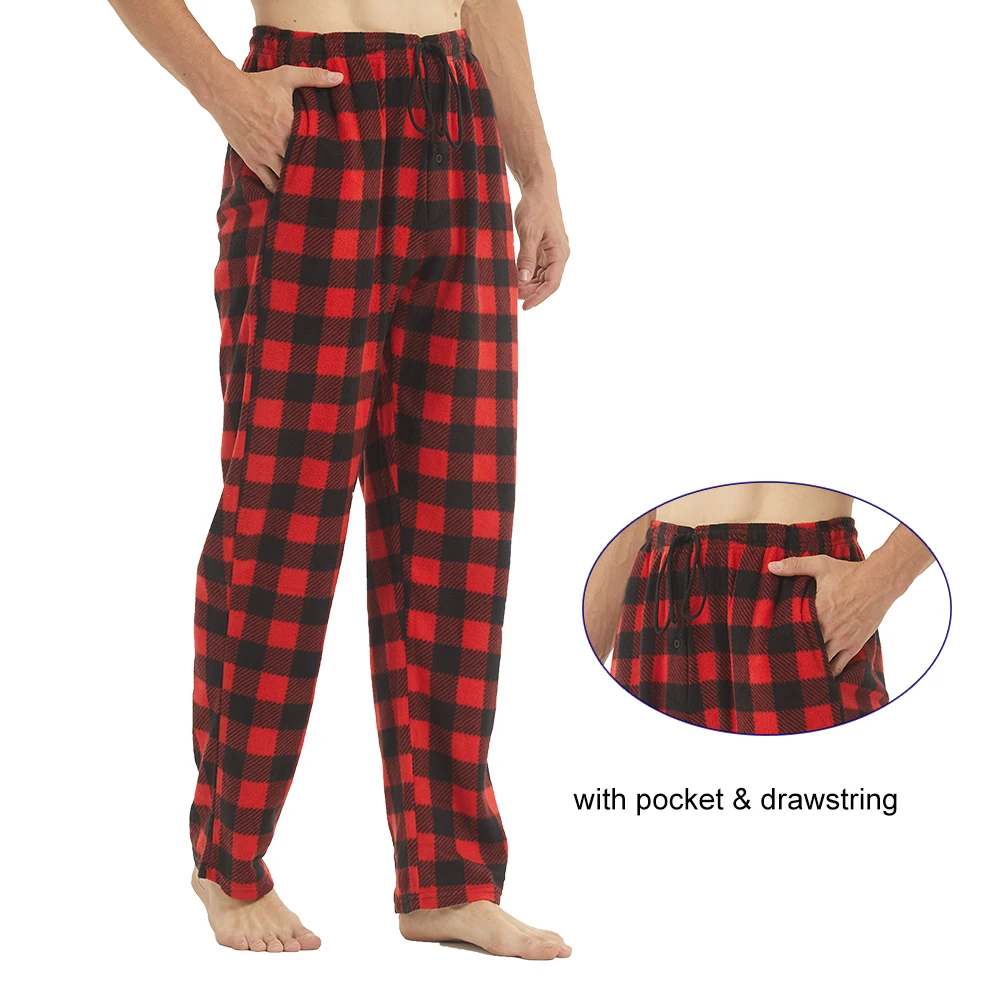 

Мужские пижамные брюки с карманами, повседневные флисовые штаны, пижамные штаны в клетку, домашние брюки для сна и отдыха