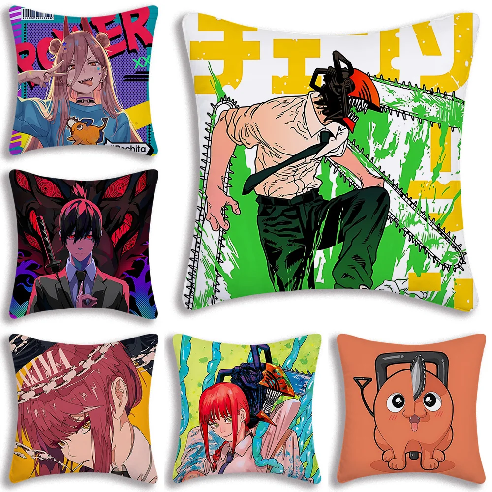 Hot comics Chainsaw Mans Pochita Pillow Covers Cartoon Sofa Decorative Home Double-sided Printing Short Plush Cute Cushion Cover