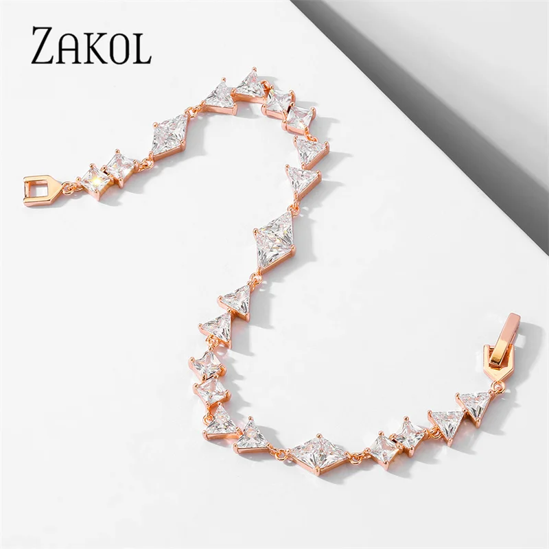 ZAKOL Exquisite Zirconia Leaf Bracelets for Women Rose Gold Color Crystal Bangles Fashion Heart Zircon Girls Party Jewelry