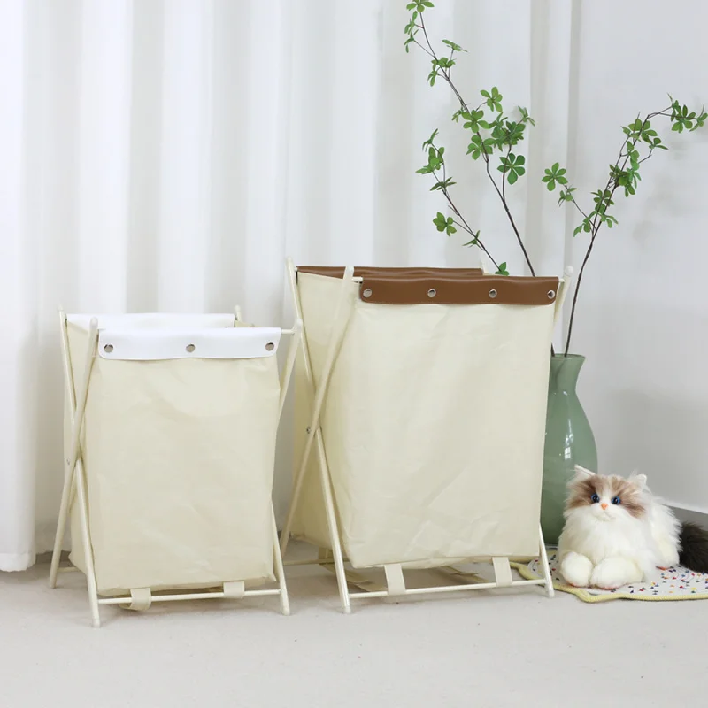 

Oversized Nordic Laundry Hamper Foldable Oxford Cloth with Iron Frame Dirty Clothes Basket for Dorm Bathroom