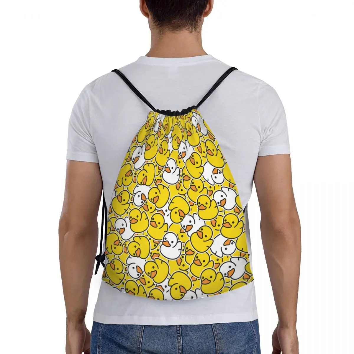 Custom Cartoon Classic Rubber Eend Drawstring Tas Voor Training Yoga Rugzakken Mannen Vrouwen Sport Gym Sackpack