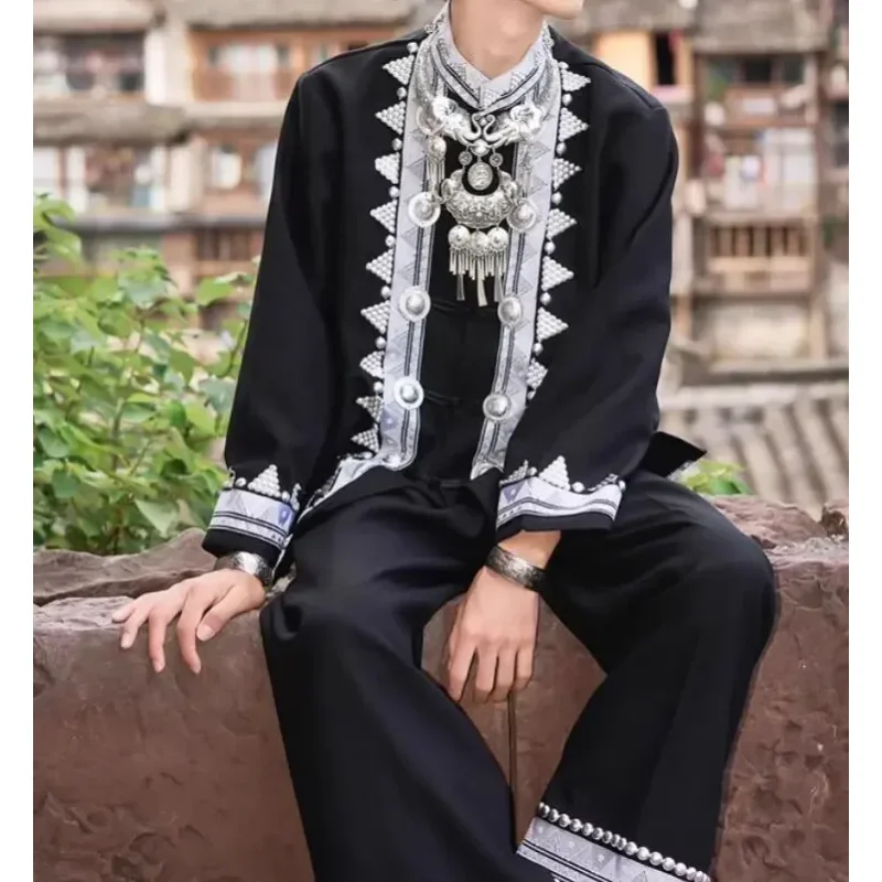 Yunnan Minority Clothing Male Guizhou Miao, Tujia, Zhuang, Hani Dance Performance Clothing