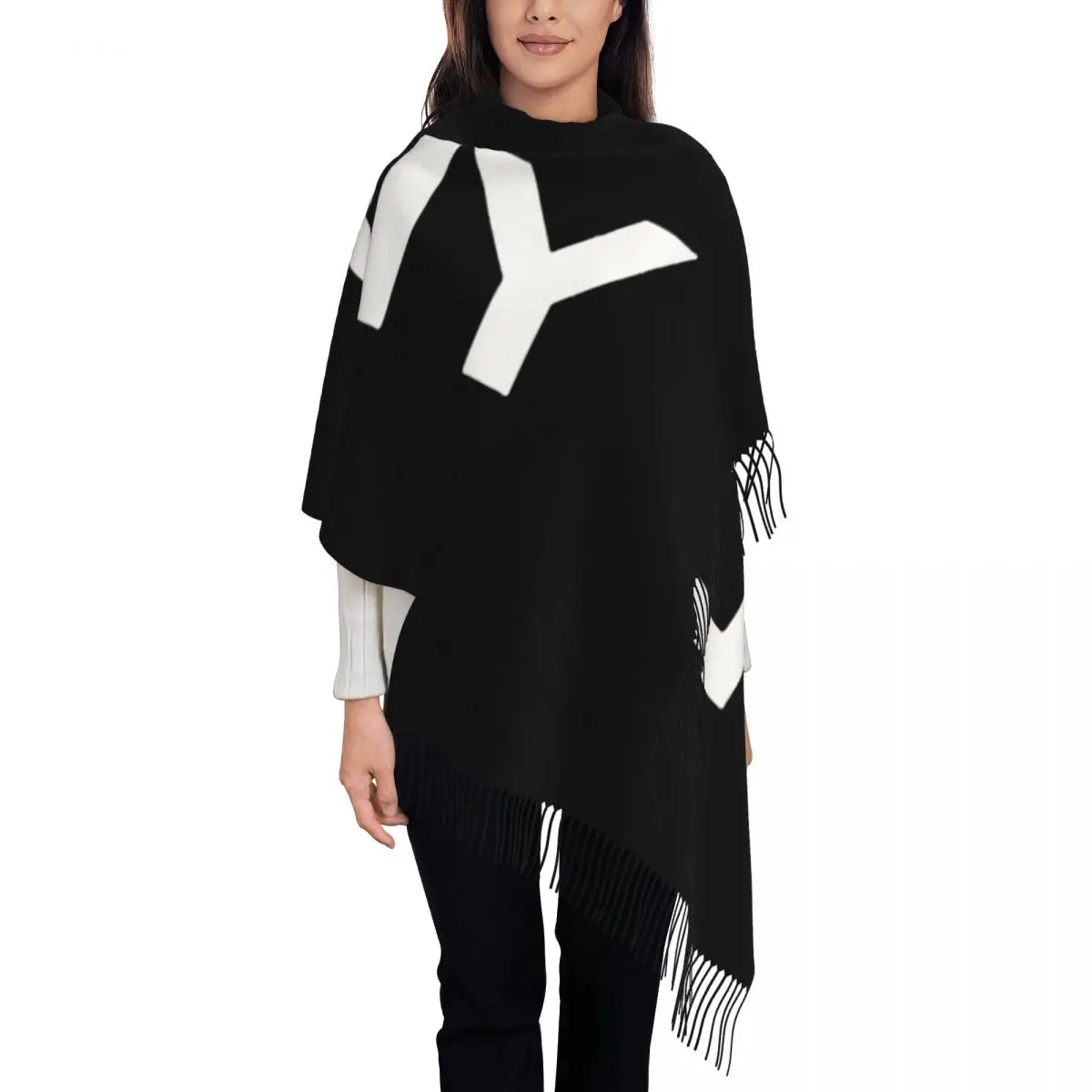 Womens D-DKNYS Logo Cashmere Scarf Light Pashmina Shawls and Wraps Scarves forOffice