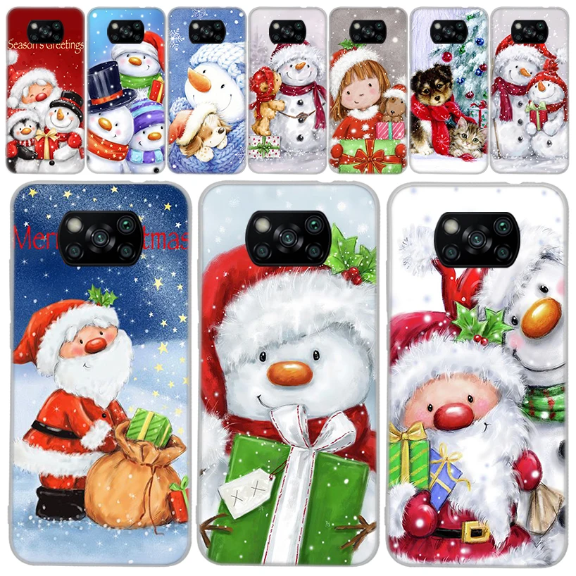 Merry Christmas Cartoon Cute Snow Soft Phone Case for Xiaomi Poco X6 X5 X4 Gt X3 Nfc F6 F5 Pro M5s M5 M4 M3 F4 F3 F2 F1 Capa Coq