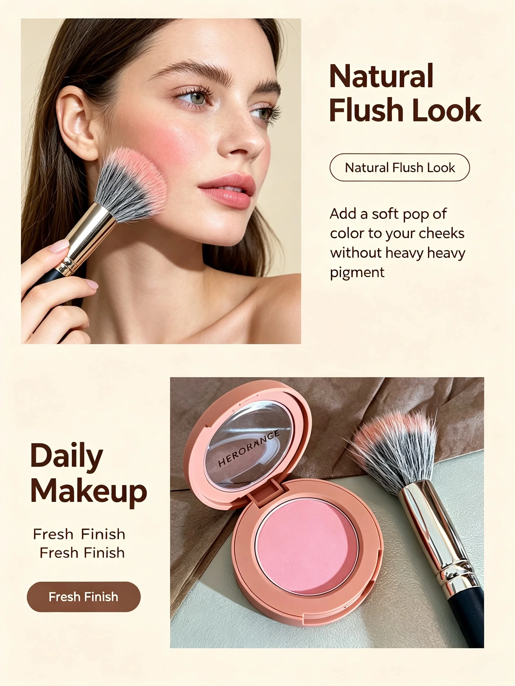 HERORANGE Cremiger Blush, weich-matt, natürliche Farbe, langanhaltend, tägliches Wangen-Make-up für Frauen – Detail 1