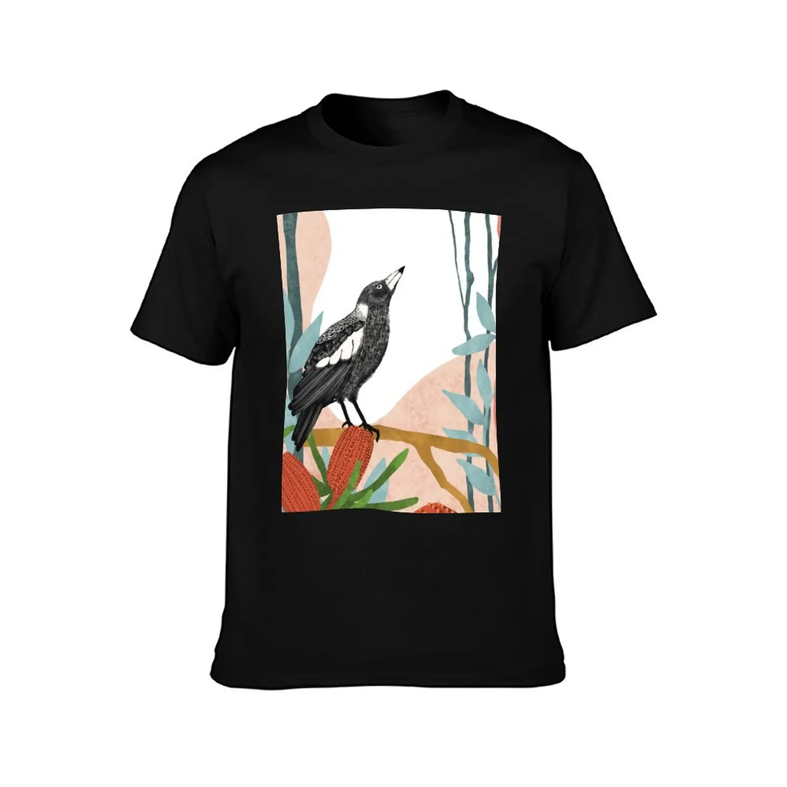 Australian Magpie amongst Banksia Flowers T-Shirt blanks custom t shirt slim fit t shirts for men