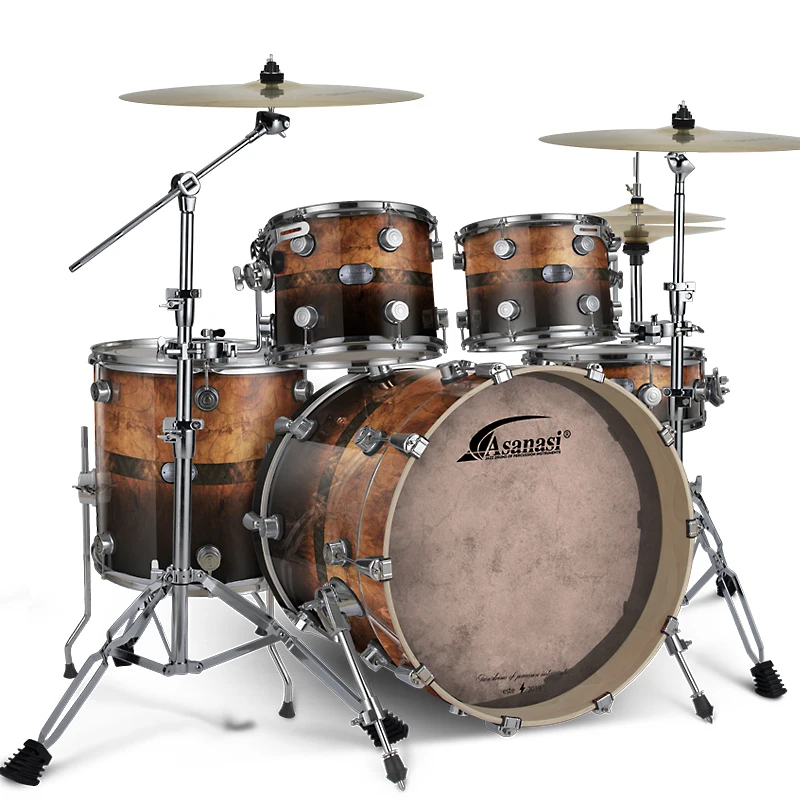 

Drum Set with Multi-layer Birch Shells 5 Drums 3 Cymbals and 4 Cymbals for A Jazz Drum Test, Remo Drum Skins with Bonus Cymbals