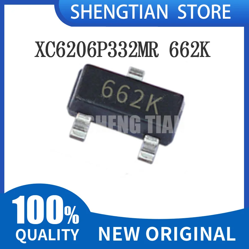 50-100PCS 100% NEW XC6206P332MR 3.3V silk-screen 662K SOT23 voltage stabilizing Chipset