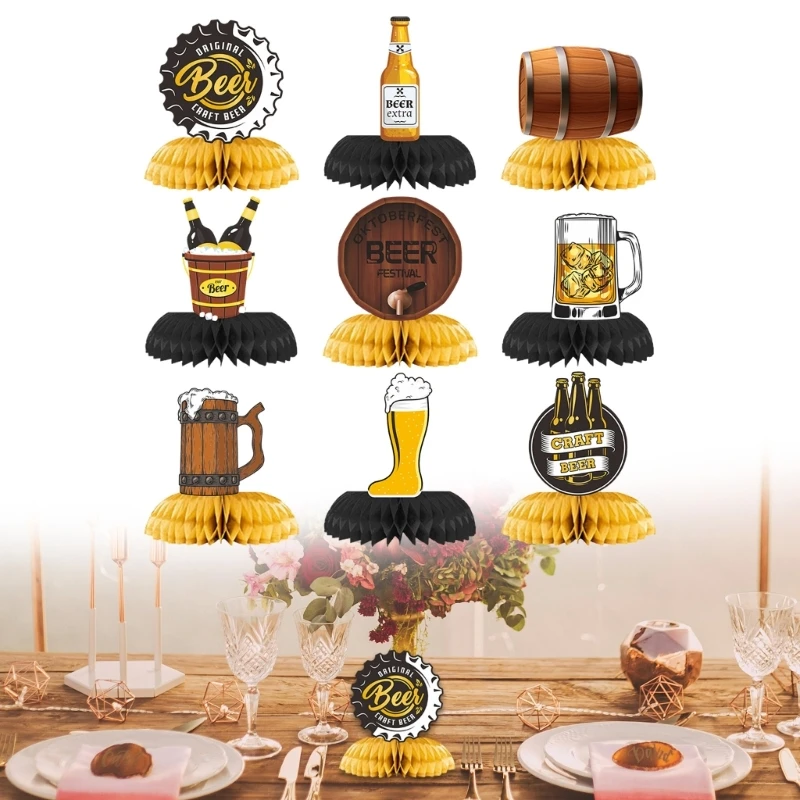 57EE Festival Bavarian Checkered Honeycomb Centerpieces สำหรับ Oktoberfest 9 ชิ้น